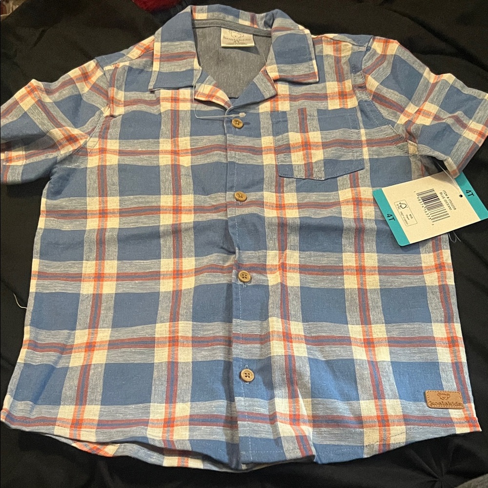 Koala Kids Blue and Orange Plaid Button Down Shirt